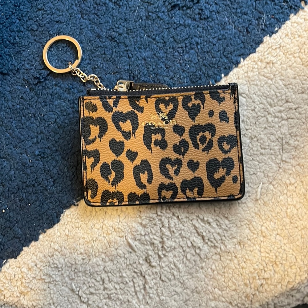 Coach cheetah print key ring ID holder